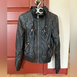 Women’s black GARAGE faux leather jacket. Size small.